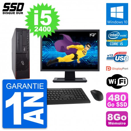 PC Fujitsu E700 E90+ DT Ecran 19" Core i5-2400 RAM 8Go SSD 480Go Windows 10 Wifi