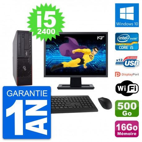 PC Fujitsu E700 DT Ecran 19" Intel i5-2400 RAM 16Go Disque 500Go Windows 10 Wifi