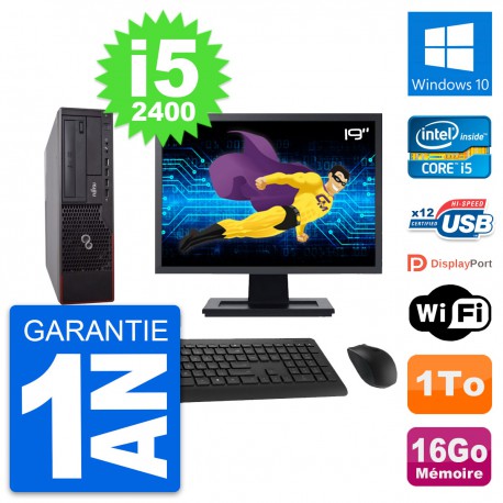PC Fujitsu E700 DT Ecran 19" Intel i5-2400 RAM 16Go Disque 1To Windows 10 Wifi