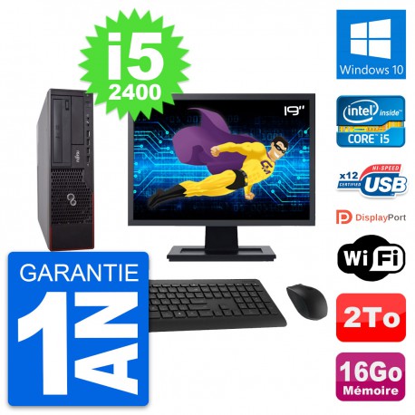 PC Fujitsu E700 DT Ecran 19" Intel i5-2400 RAM 16Go Disque 2To Windows 10 Wifi