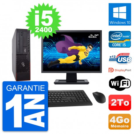 PC Fujitsu E700 DT Ecran 22" Intel i5-2400 RAM 4Go Disque 2To Windows 10 Wifi