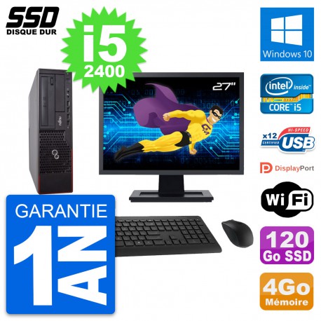 PC Fujitsu E700 E90+ DT Ecran 27" Core i5-2400 RAM 4Go SSD 120Go Windows 10 Wifi