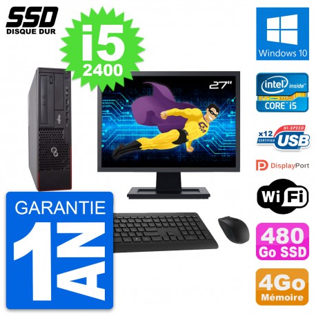 PC Fujitsu E700 E90+ DT Ecran 27" Core i5-2400 RAM 4Go SSD 480Go Windows 10 Wifi