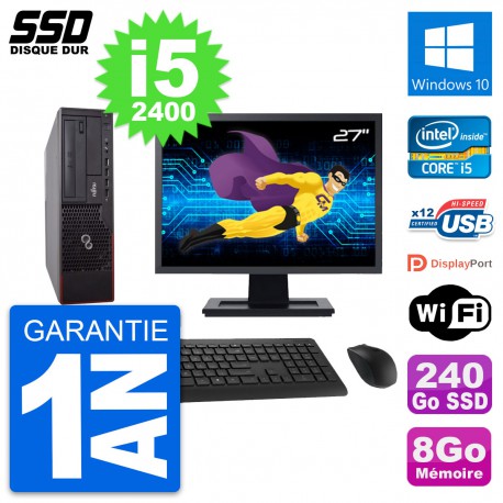 PC Fujitsu E700 E90+ DT Ecran 27" Core i5-2400 RAM 8Go SSD 240Go Windows 10 Wifi