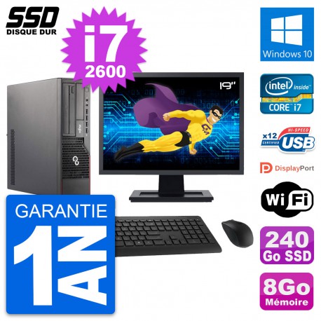 PC Fujitsu E700 E90+ DT Ecran 19" Core i7-2600 RAM 8Go SSD 240Go Windows 10 Wifi