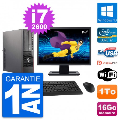 PC Fujitsu E700 DT Ecran 19" Intel i7-2600 RAM 16Go Disque 1To Windows 10 Wifi