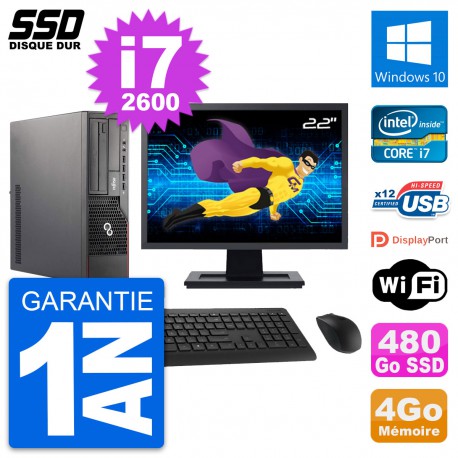 PC Fujitsu E700 E90+ DT Ecran 22" Core i7-2600 RAM 4Go SSD 480Go Windows 10 Wifi