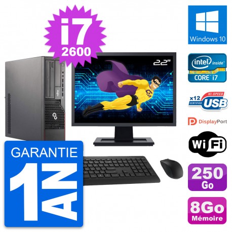 PC Fujitsu E700 DT Ecran 22" Intel i7-2600 RAM 8Go Disque 250Go Windows 10 Wifi