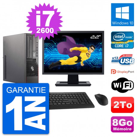 PC Fujitsu E700 DT Ecran 22" Intel i7-2600 RAM 8Go Disque 2To Windows 10 Wifi