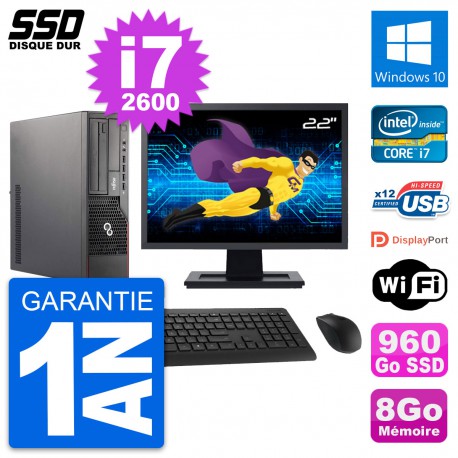 PC Fujitsu E700 E90+ DT Ecran 22" Core i7-2600 RAM 8Go SSD 960Go Windows 10 Wifi