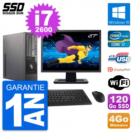 PC Fujitsu E700 E90+ DT Ecran 27" Core i7-2600 RAM 4Go SSD 120Go Windows 10 Wifi