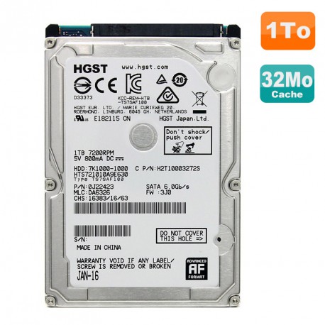 Disque Dur 1To SATA 2.5" Hgst HTS721010A9E630 Pc Portable 32Mo