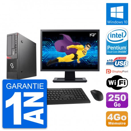 PC Fujitsu E720 DT Ecran 19" Intel G3220 RAM 4Go Disque 250Go Windows 10 Wifi