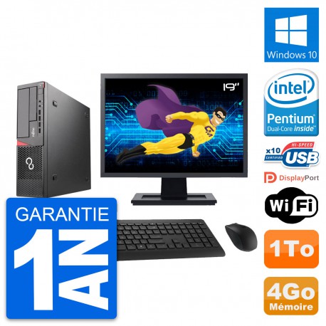 PC Fujitsu E720 DT Ecran 19" Intel G3220 RAM 4Go Disque Dur 1To Windows 10 Wifi