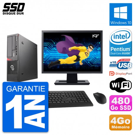PC Fujitsu E720 E85+ DT Ecran 19" Intel G3220 RAM 4Go SSD 480Go Windows 10 Wifi