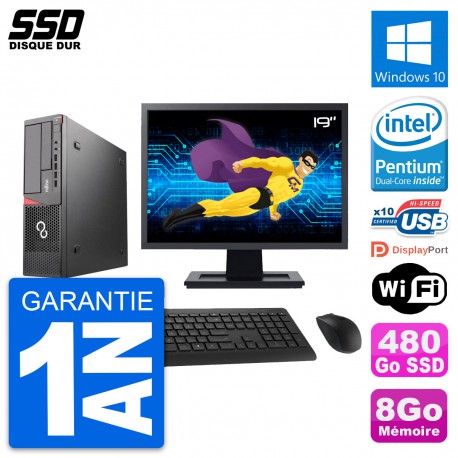 PC Fujitsu E720 E85+ DT Ecran 19" Intel G3220 RAM 8Go SSD 480Go Windows 10 Wifi