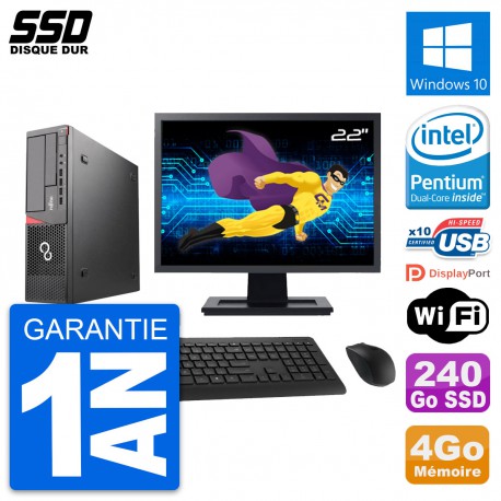 PC Fujitsu E720 E85+ DT Ecran 22" Intel G3220 RAM 4Go SSD 240Go Windows 10 Wifi