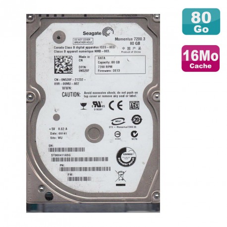 Disque Dur 80Go SATA 2.5" Seagate Momentus ST980411ASG Pc Portable 16Mo