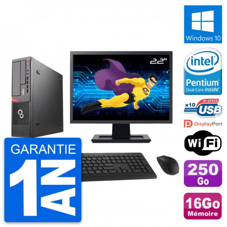 PC Fujitsu E720 DT Ecran 22" Intel G3220 RAM 16Go Disque 250Go Windows 10 Wifi