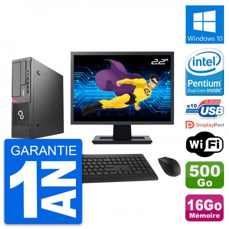 PC Fujitsu E720 DT Ecran 22" Intel G3220 RAM 16Go Disque 500Go Windows 10 Wifi