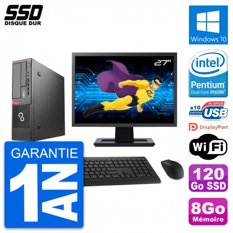 PC Fujitsu E720 E85+ DT Ecran 27" Intel G3220 RAM 8Go SSD 120Go Windows 10 Wifi