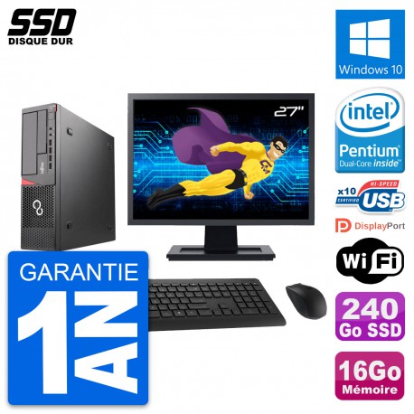 PC Fujitsu E720 E85+ DT Ecran 27" Intel G3220 RAM 16Go SSD 240Go Windows 10 Wifi