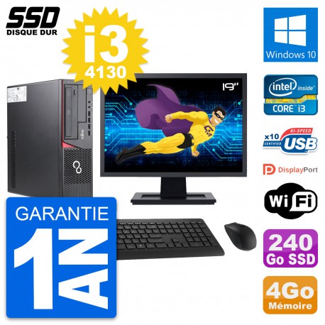 PC Fujitsu E720 E85+ DT Ecran 19" Core i3-4130 RAM 4Go SSD 240Go Windows 10 Wifi