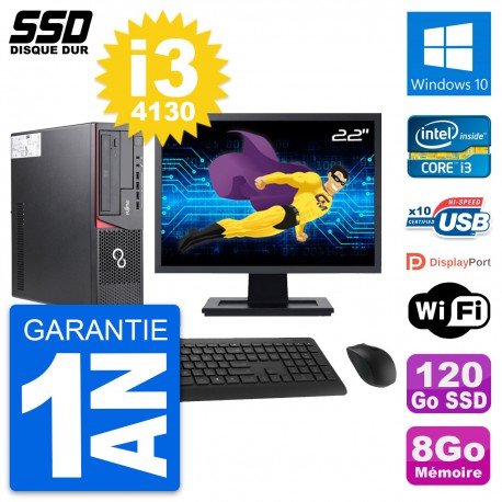 PC Fujitsu E720 E85+ DT Ecran 22" Core i3-4130 RAM 8Go SSD 120Go Windows 10 Wifi