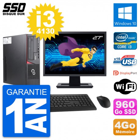 PC Fujitsu E720 E85+ DT Ecran 27" Core i3-4130 RAM 4Go SSD 960Go Windows 10 Wifi