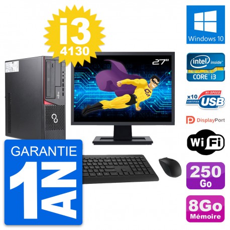 PC Fujitsu E720 DT Ecran 27" Intel i3-4130 RAM 8Go Disque 250Go Windows 10 Wifi
