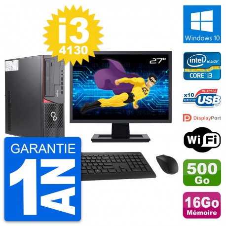PC Fujitsu E720 DT Ecran 27" Intel i3-4130 RAM 16Go Disque 500Go Windows 10 Wifi