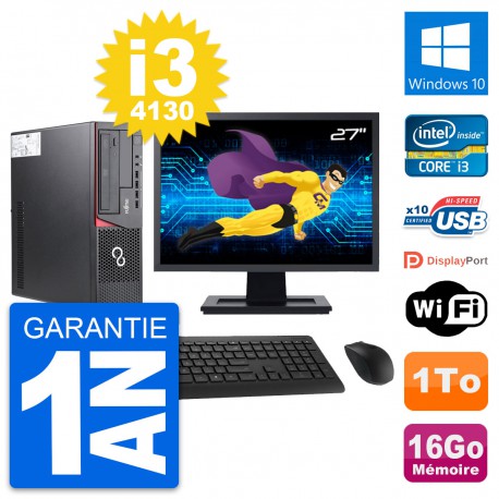 PC Fujitsu E720 DT Ecran 27" Intel i3-4130 RAM 16Go Disque 1To Windows 10 Wifi