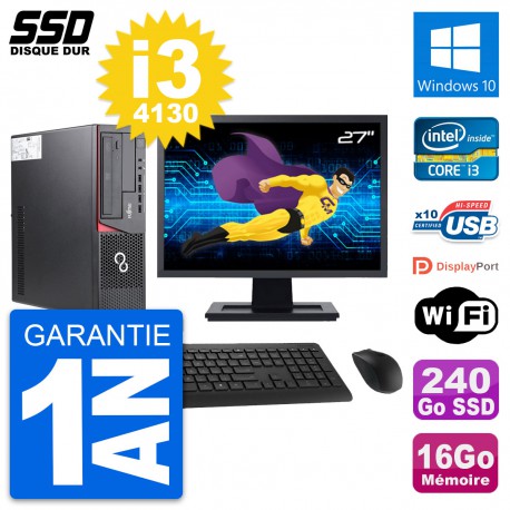 PC Fujitsu E720 E85+ DT Ecran 27" i3-4130 RAM 16Go SSD 240Go Windows 10 Wifi
