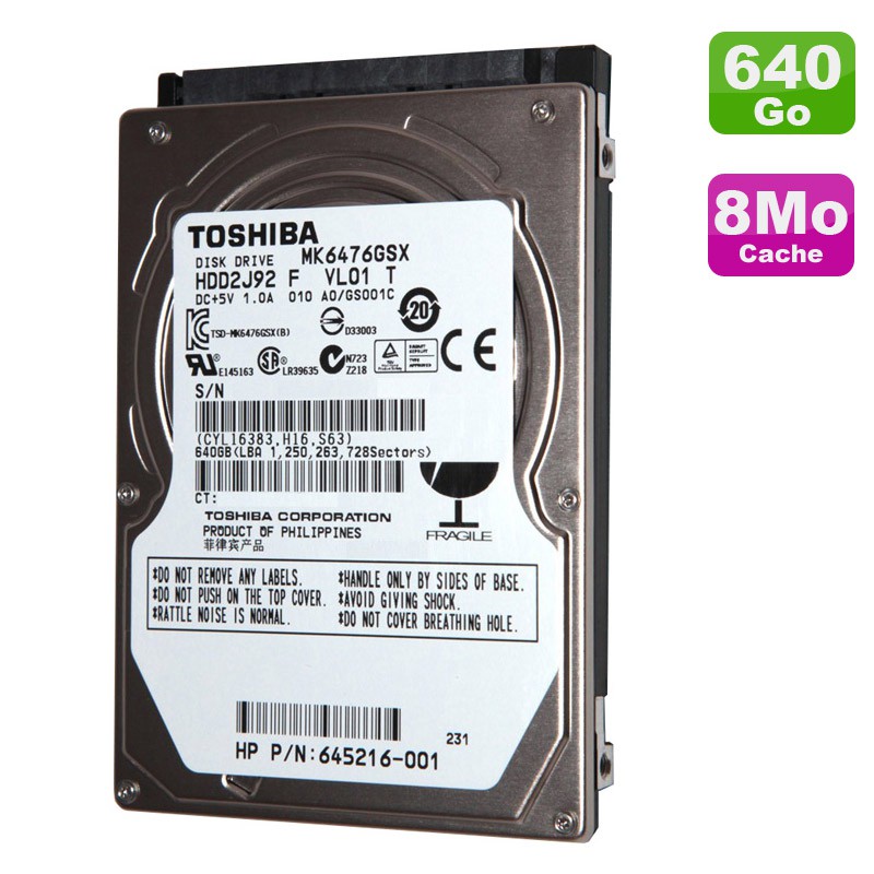 Disque Dur 640Go SATA 2.5 Toshiba MK6476GSX Pc Portable 8Mo