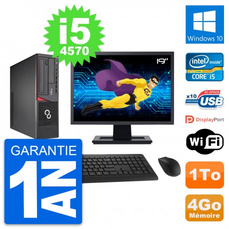 PC Fujitsu E720 DT Ecran 19" Intel i5-4570 RAM 4Go Disque 1To Windows 10 Wifi