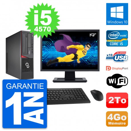 PC Fujitsu E720 DT Ecran 19" Intel i5-4570 RAM 4Go Disque 2To Windows 10 Wifi