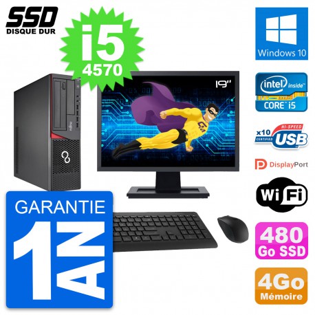PC Fujitsu E720 E85+ DT Ecran 19" Core i5-4570 RAM 4Go SSD 480Go Windows 10 Wifi