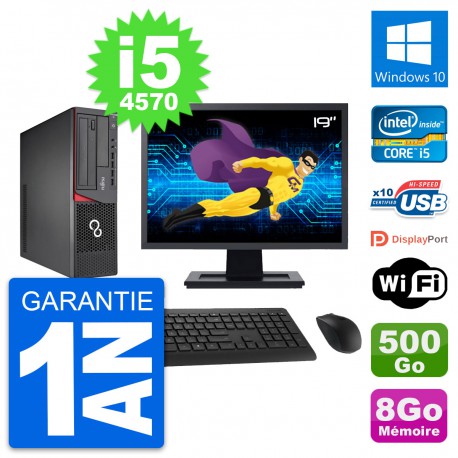 PC Fujitsu E720 DT Ecran 19" Intel i5-4570 RAM 8Go Disque 500Go Windows 10 Wifi