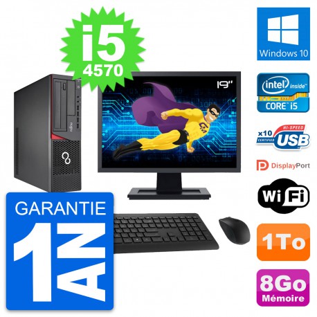 PC Fujitsu E720 DT Ecran 19" Intel i5-4570 RAM 8Go Disque 1To Windows 10 Wifi