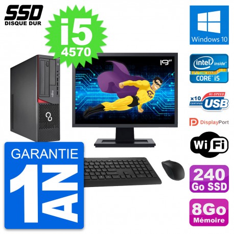 PC Fujitsu E720 E85+ DT Ecran 19" Core i5-4570 RAM 8Go SSD 240Go Windows 10 Wifi