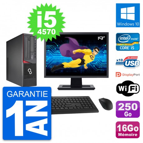 PC Fujitsu E720 DT Ecran 19" Intel i5-4570 RAM 16Go Disque 250Go Windows 10 Wifi