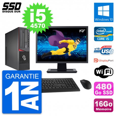 PC Fujitsu E720 E85+ DT Ecran 19" i5-4570 RAM 16Go SSD 480Go Windows 10 Wifi