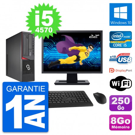 PC Fujitsu E720 DT Ecran 22" Intel i5-4570 RAM 8Go Disque 250Go Windows 10 Wifi