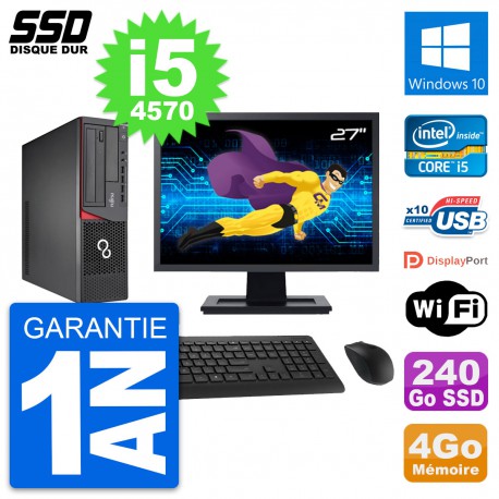 PC Fujitsu E720 E85+ DT Ecran 27" Core i5-4570 RAM 4Go SSD 240Go Windows 10 Wifi
