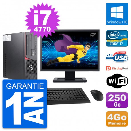 PC Fujitsu E720 DT Ecran 19" Intel i7-4770 RAM 4Go Disque 250Go Windows 10 Wifi