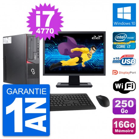 PC Fujitsu E720 DT Ecran 22" Intel i7-4770 RAM 16Go Disque 250Go Windows 10 Wifi