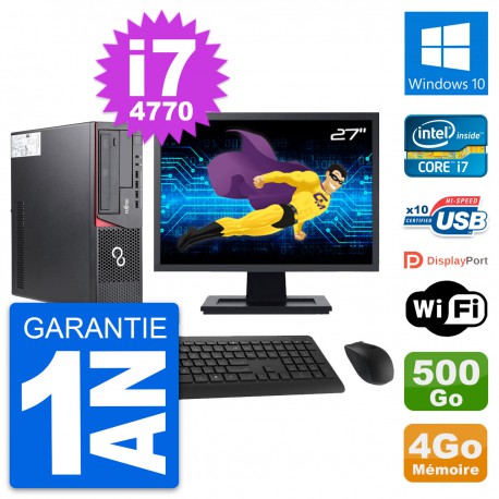 PC Fujitsu E720 DT Ecran 27" Intel i7-4770 RAM 4Go Disque 500Go Windows 10 Wifi