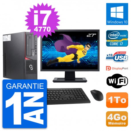 PC Fujitsu E720 DT Ecran 27" Intel i7-4770 RAM 4Go Disque 1To Windows 10 Wifi