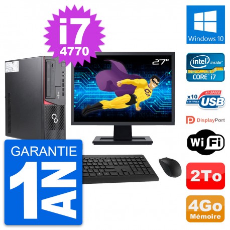 PC Fujitsu E720 DT Ecran 27" Intel i7-4770 RAM 4Go Disque 2To Windows 10 Wifi
