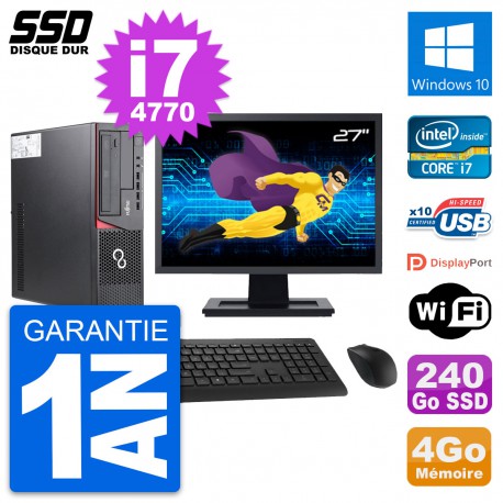 PC Fujitsu E720 E85+ DT Ecran 27" Core i7-4770 RAM 4Go SSD 240Go Windows 10 Wifi